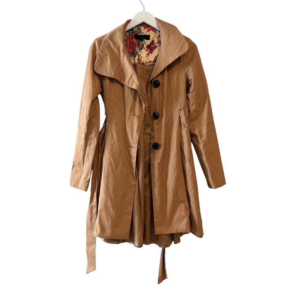 Steve Madden Sze Small Tan Neutral Work Office Trench Coat Closet Staple Classic